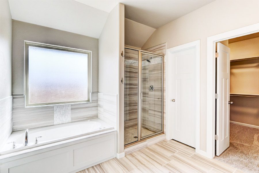 Interior bathroom design by Semco Construction with custom wood flooring