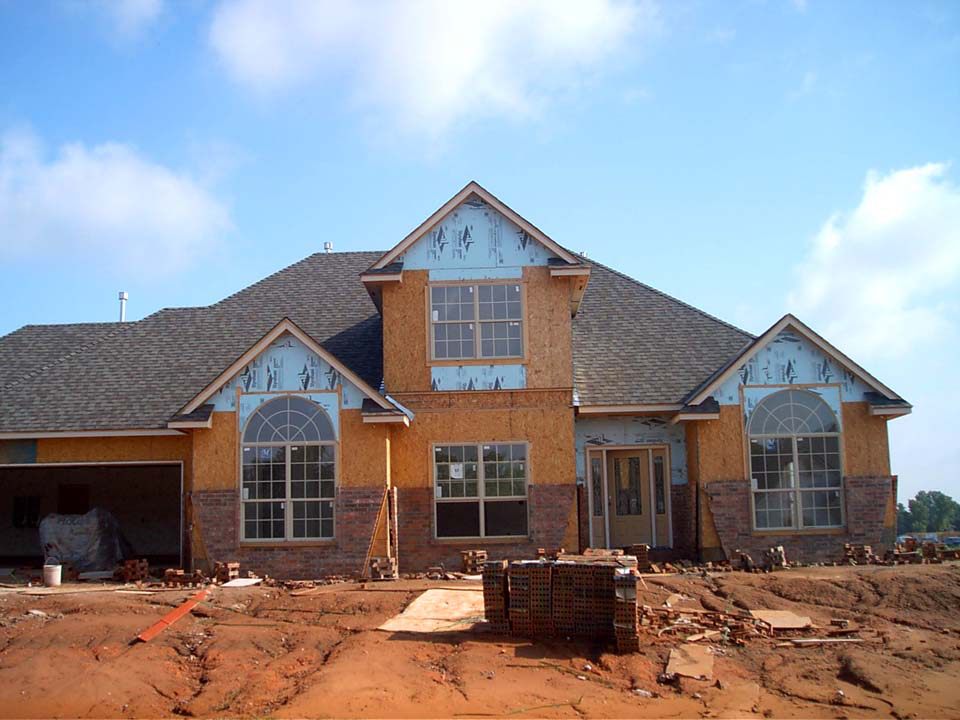 Traditional house construction before exterior wall protection is applied